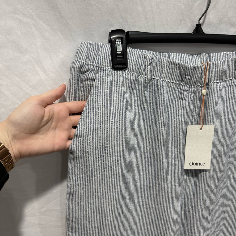 Quince Linen Pull On Pants L Pinstripe Linen Lightweight Summer Trouser Vacation - Picture 5 of 14